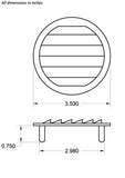 3" Round No screen vent - tab style, mill - bag of 4