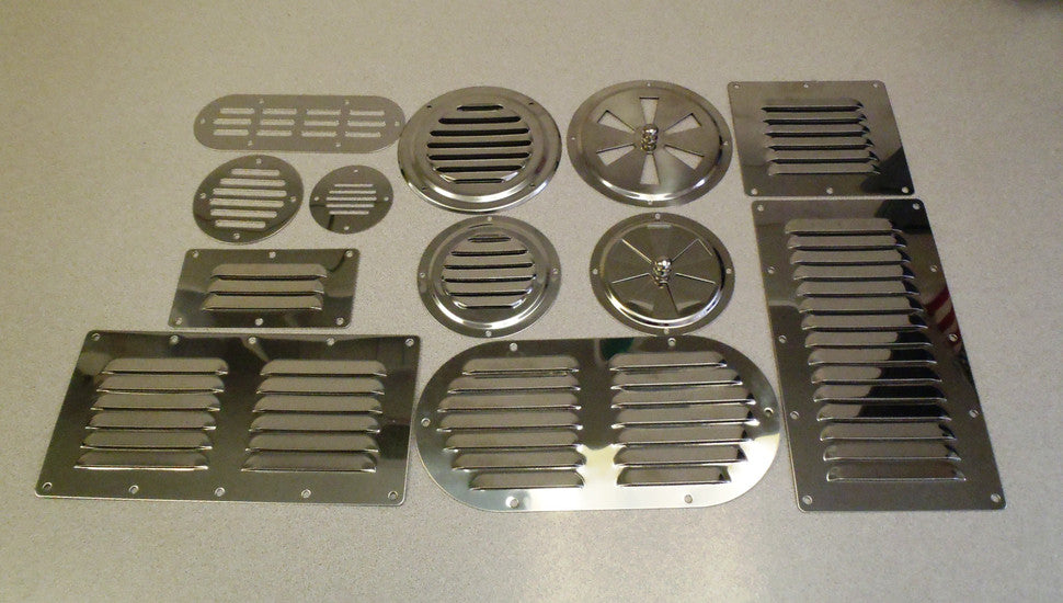 A collection of small stainless steel vents.